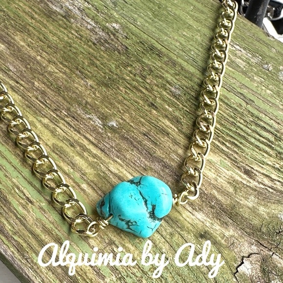 TURQUOISE PENDANT CUBAN CHAIN CHUNKY NECKLACE - Picture 1 of 2